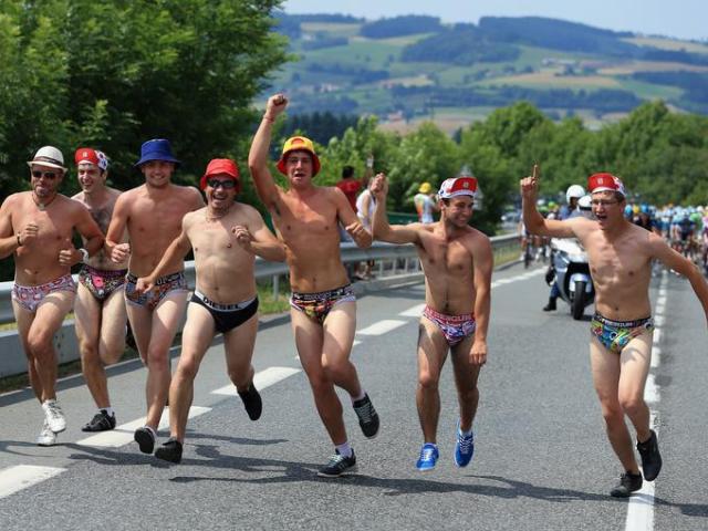 Male fans in speedos stage 14, TDF 2013