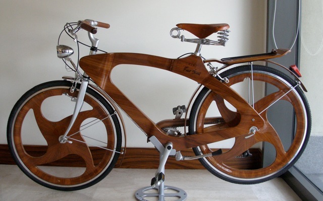 Wooden Bicycle, Grand Hotel de la Ville, Parma, Italy. Made by Tino Lana. Photograph by Arlen Fast, New York Philharmonic tour.